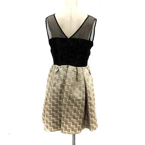 ラグナムーン Lagunamoon ワンピース フレア ひざ丈 総柄 ラメ ビーズ パール シースルー ノースリーブ F 黒 ゴールド色 Br レディース ラグナムーン 売買されたオークション情報 Yahooの商品情報をアーカイブ公開 オークファン Aucfan Com