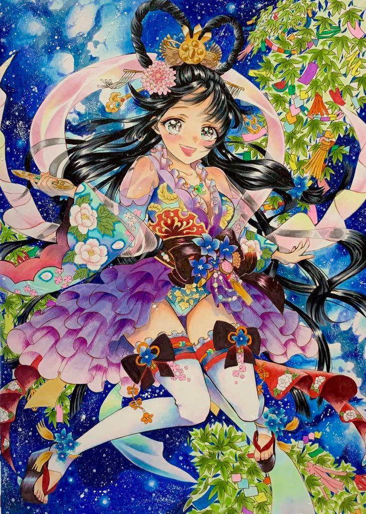 手描きイラスト オリジナル 織姫の舞い 七夕旧暦に向けて B５ 手描きイラスト 売買されたオークション情報 Yahooの商品情報をアーカイブ公開 オークファン Aucfan Com