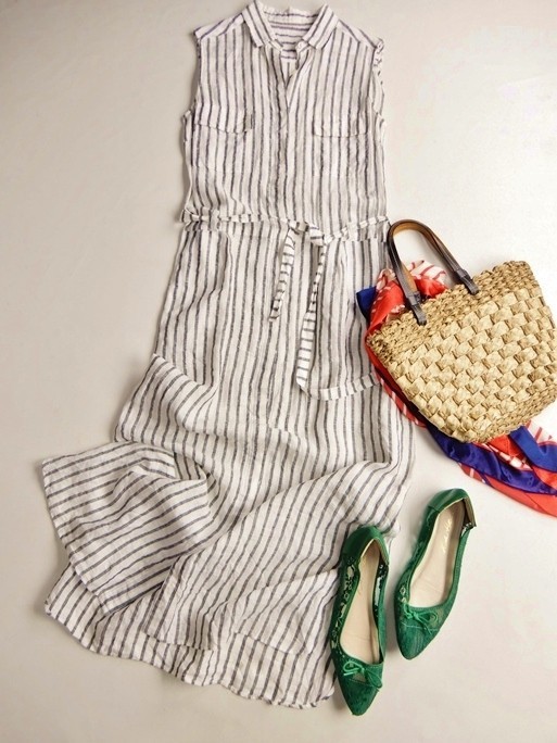 スピック スパン Spick Span リネン100 大人きれいめマキシ丈ロング丈ストライプシャツワンピース ワンピース 売買されたオークション情報 Yahooの商品情報をアーカイブ公開 オークファン Aucfan Com