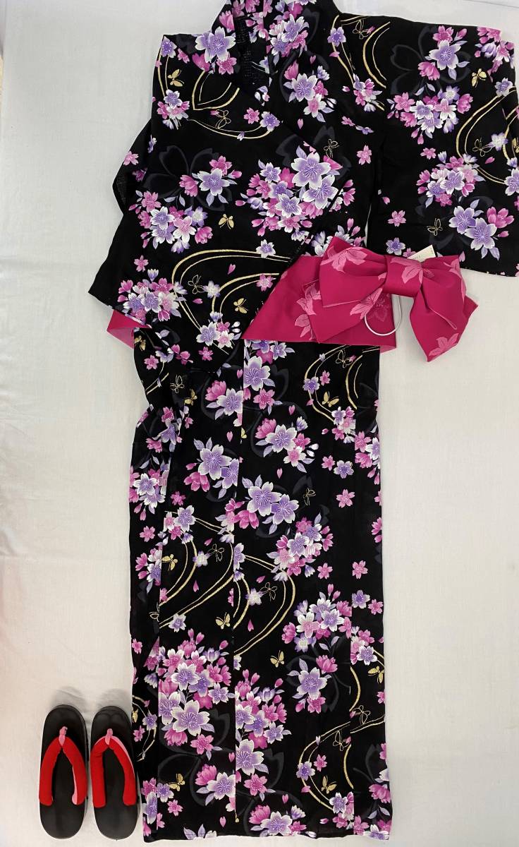 浴衣 つくり帯 下駄3点セット 黒 花柄 ちょうちょ ピンク Lサイズ相当 結び方 簡単 女性向け レディース メーカー記載なし 02 三点セット 売買されたオークション情報 Yahooの商品情報をアーカイブ公開 オークファン Aucfan Com