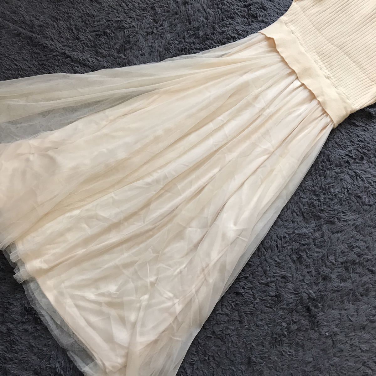 ナイスクラップ リブニット チュールレースコンビロングワンピースオフ白f ワンピース ロング 売買されたオークション情報 Yahooの商品情報をアーカイブ公開 オークファン Aucfan Com