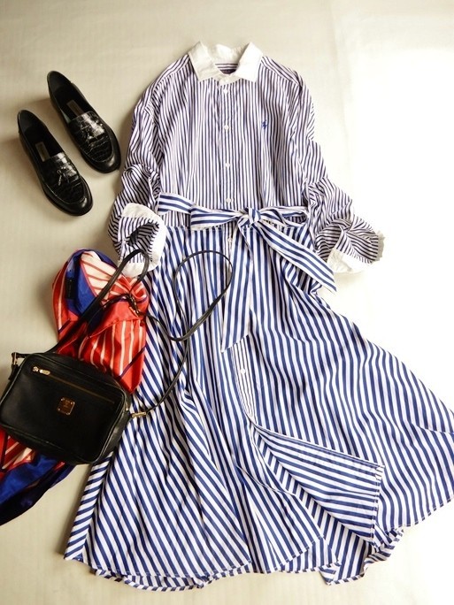 ポロラルフローレン Polo Ralph Lauren 大人可愛いピッチ切替えストライプロング丈クレリックシャツワンピース ワンピース ロング 売買されたオークション情報 Yahooの商品情報をアーカイブ公開 オークファン Aucfan Com