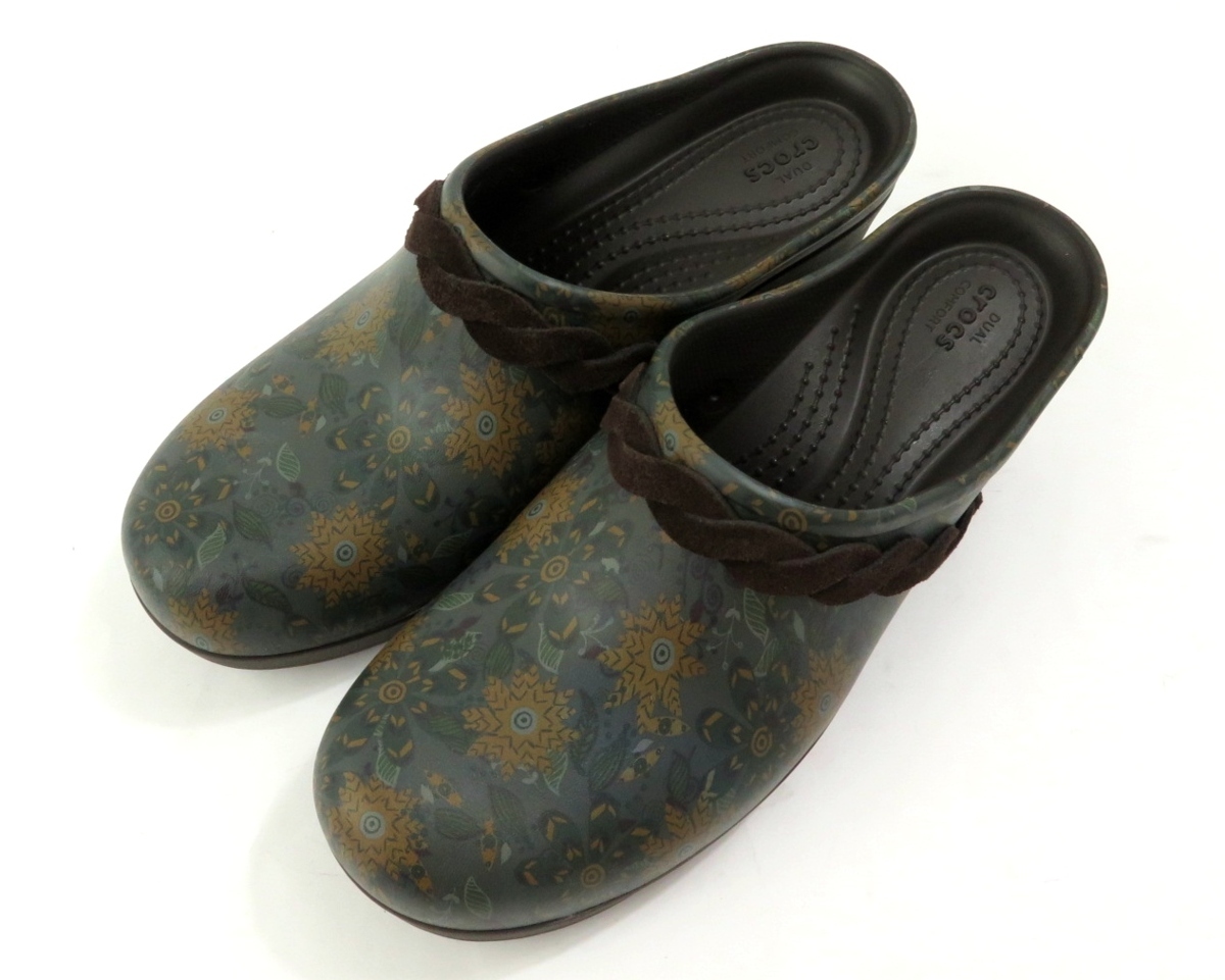正規品 Crocs クロックス デュアルコンフォート ヒールサンダル グリーン系 ブラウン 花柄 レディース サイズ8 24cm 売買されたオークション情報 Yahooの商品情報をアーカイブ公開 オークファン Aucfan Com