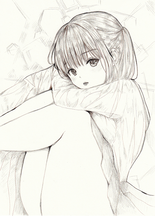 同人 手描き イラスト 女の子 座り モノクロ 鉛筆画 B5 手描きイラスト 売買されたオークション情報 Yahooの商品情報をアーカイブ公開 オークファン Aucfan Com