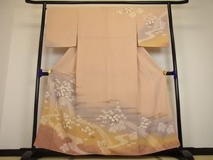 平和屋着物.極上　訪問着　絞り　流水花文　ぼかしぞめ　金彩　大丸扱い　逸品　z2056