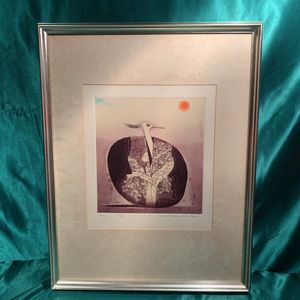 女性が喜ぶ 多摩美術大学名誉教授 勲四等旭日小綬章 深澤幸雄 65年サンパウロ ビエンナーレ出品作 直筆サイン入り 額装 銅版画 陽と人と 深沢 幸雄 銅版画 エッチング Labelians Fr