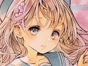 好きに 手描きイラスト オリジナル 創作 学生 セーラー服 少女 女の子 記憶 艶樹 絵画 水彩画 直筆原画 ラメ入り 手描きイラスト Labelians Fr