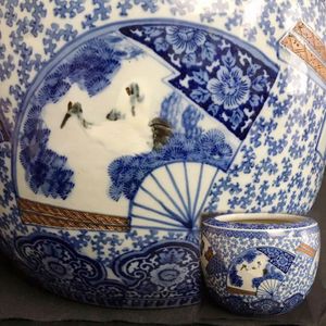 安価 ワタナベ 最終値下げ 東洋陶磁器 伊万里焼染付窓絵松鶴山水紋大鉢火鉢金魚鉢睡蓮鉢水槽に兼用 工芸品 Www Ntfw Org