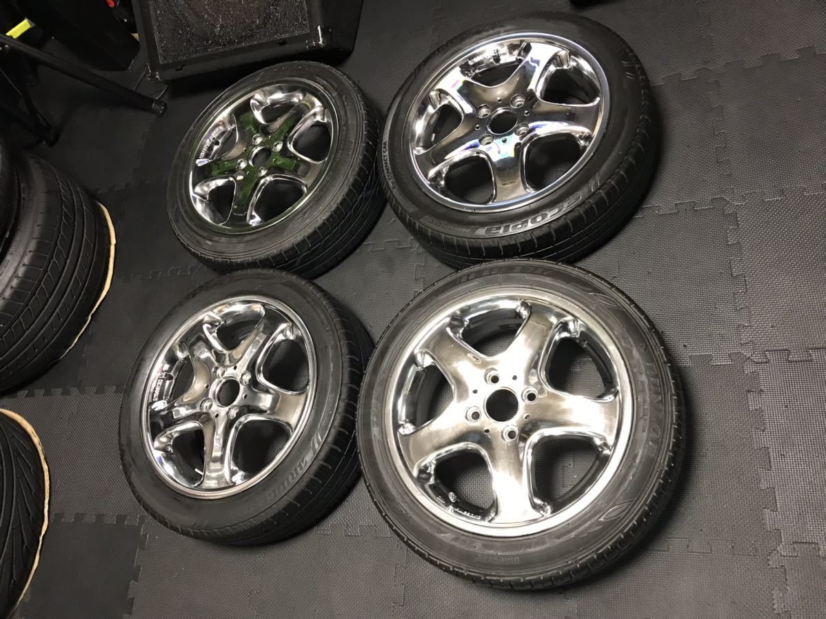 RUNS クロームメッキ タイヤホイールセット 日本製 15インチ 5.5J＋50 PCD100 4穴 165/55R15 ワゴンR N-BOX N-WGN N-ONE MOVE ALTO MIRA