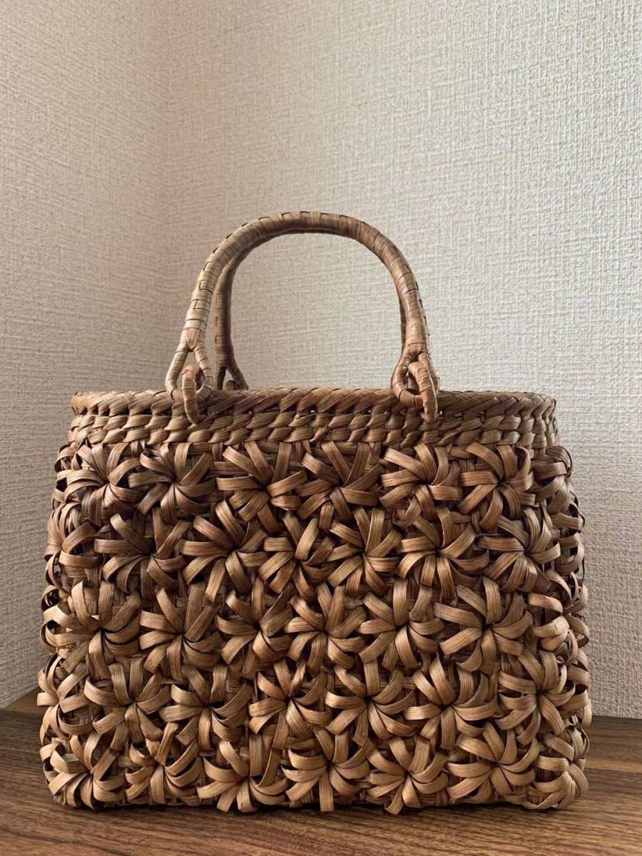葡萄蔓 バッグ 山葡萄 手作り カゴバッグ 内布付き 立体花 バスケット