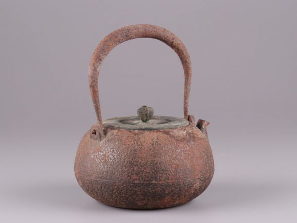 煎茶道具 龍文堂造 名人 大国寿郎 大國造 時代鉄瓶 胴在印 銅製