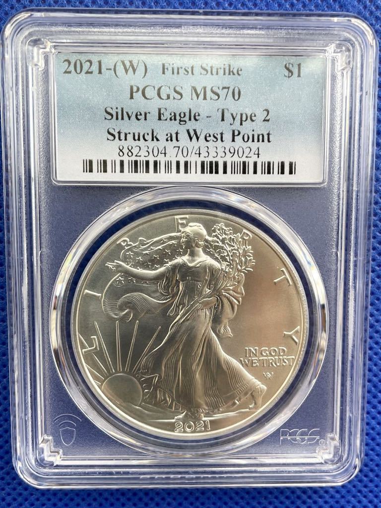 最高鑑定 2023 (S) アメリカ プルーフ銀貨 イーグル銀貨 PCGS 最高鑑定 貨幣 イギリス 白銅貨 1円スタート！ 準最高鑑定2021年 ☆1