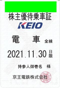 京王電鉄 株主優待乗車証 電車全線(1枚)定期券・持参人御一