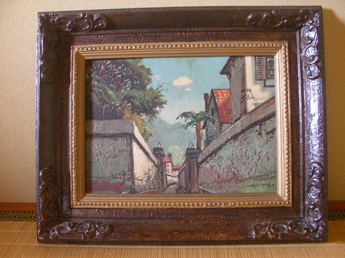 旧家蔵 油彩風景画S.WAKAISHI 1953年肉筆 若石讃花?P5判?