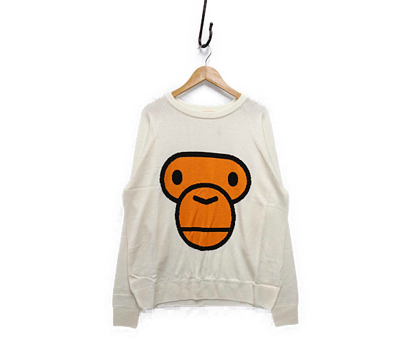 BAPE APE エイプ 初期 マイロ フェイス ニットセーター オフホワイト サイズ XL 正規品 N80/B931 ★ BATHING A APE 初期A BABY 初期タグ&frasl;スウェット&frasl;XL