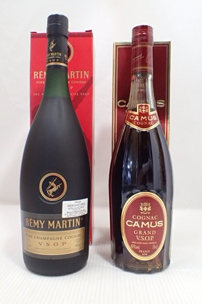 m18 / 古酒 未開栓 REMY MARTIN VSOP FINE CHAMPAGNE レミーマルタン CAMUS GRAND カミュ COGNAC コニャック ブランデー 2本 まとめて