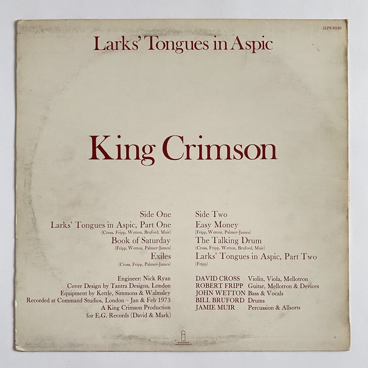 KING CRIMSON / 太陽と戦慄 Larks' Tongues In Aspic [LP] UK