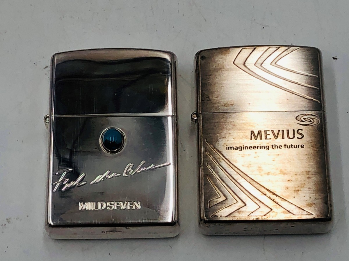 (04y0395)【1円スタート】 ZIPPO(ジッポー)2個セット MEVIUS/メビウス MILD SEVIN/マイルドセブン（Feel the Blue） オイルライター 中古品