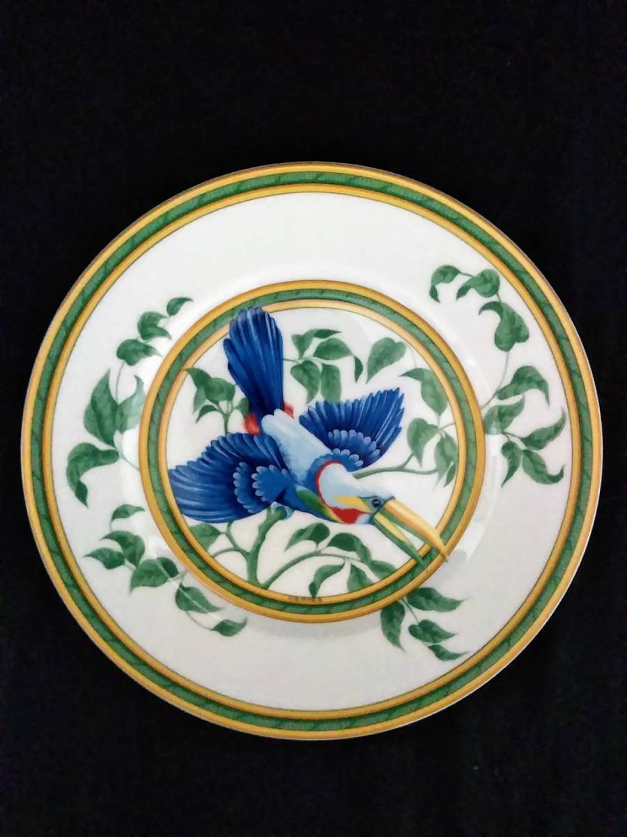 ◆未使用 【HERMES】エルメス≪ トゥカン(Toucans)21.5cm プレート 花鳥絵付 ≫ 皿 飾り皿 美麗 清潔 洋食器