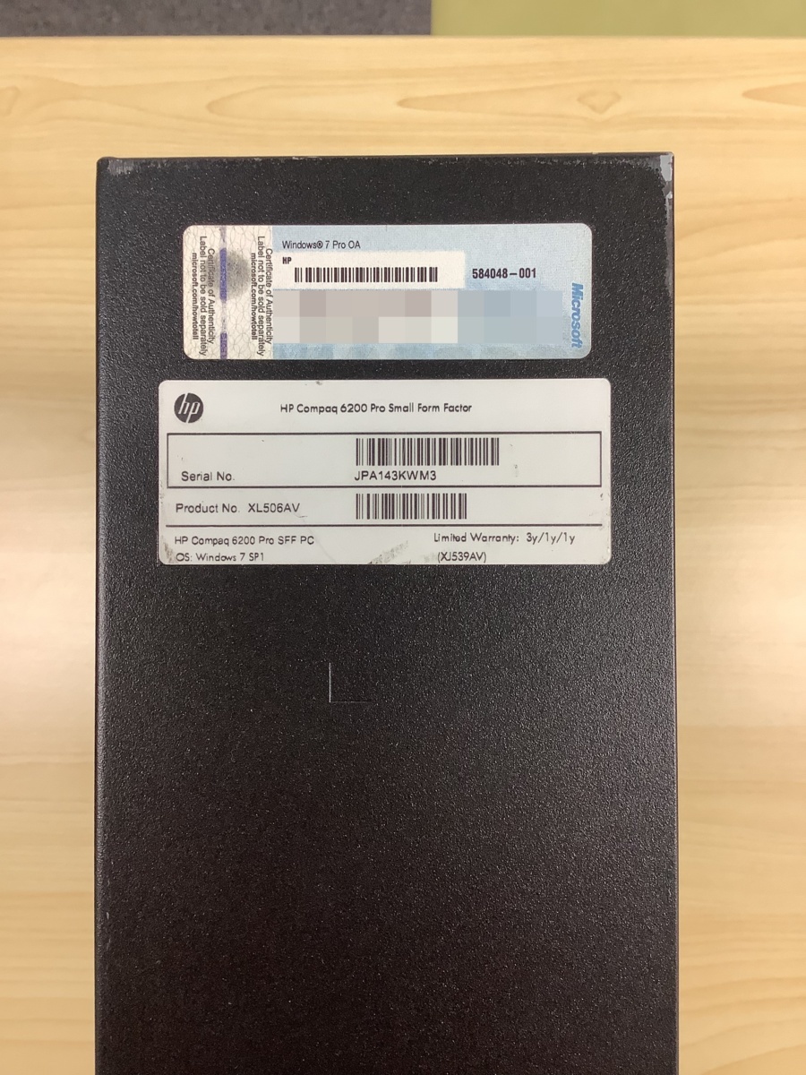 HP Compaq 6200 Pro SFF Core i5-2400 3.10GHz / RAM:4GB / HDD 500GB / Windows10クリーンインストール / P/N:XL506AV_5