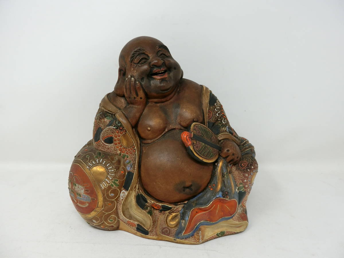 布袋様 置物 九谷焼風 菊池仙谷作 陶器 金彩 縁起物 高さ30cm 七福神