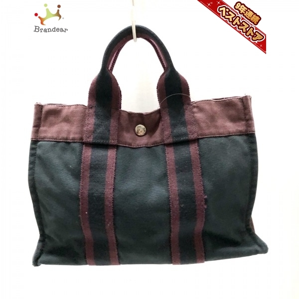 エルメス HERMES トートバッグ フールトゥトートPM キャンバス 黒×ボルドー バッグ