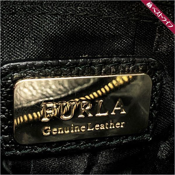 FURLA 本革 黒 バッグ フルラ FURLA ハンドバッグ 黒 ブラック ロゴ