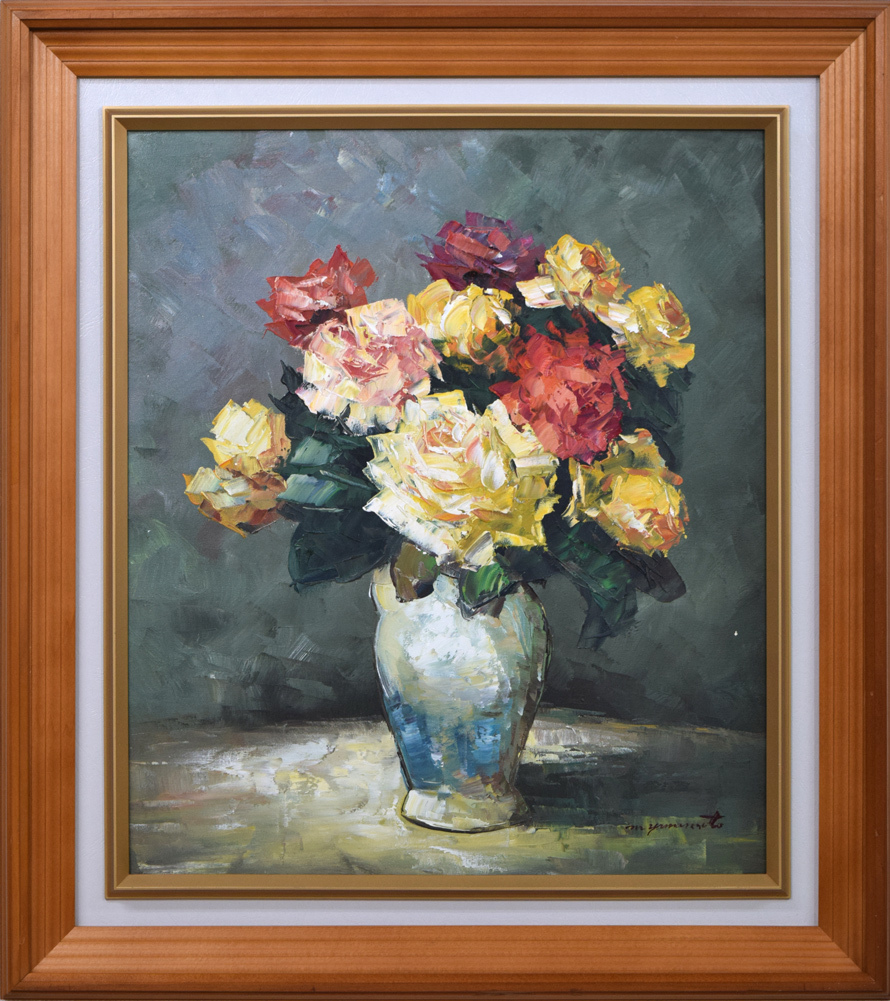 【小竹美術】真作保証■山本　雅勝「薔薇」油絵・F10号■無所属で活躍■1995年美術年鑑掲載■広島県の画家■花の絵■素敵な作品！