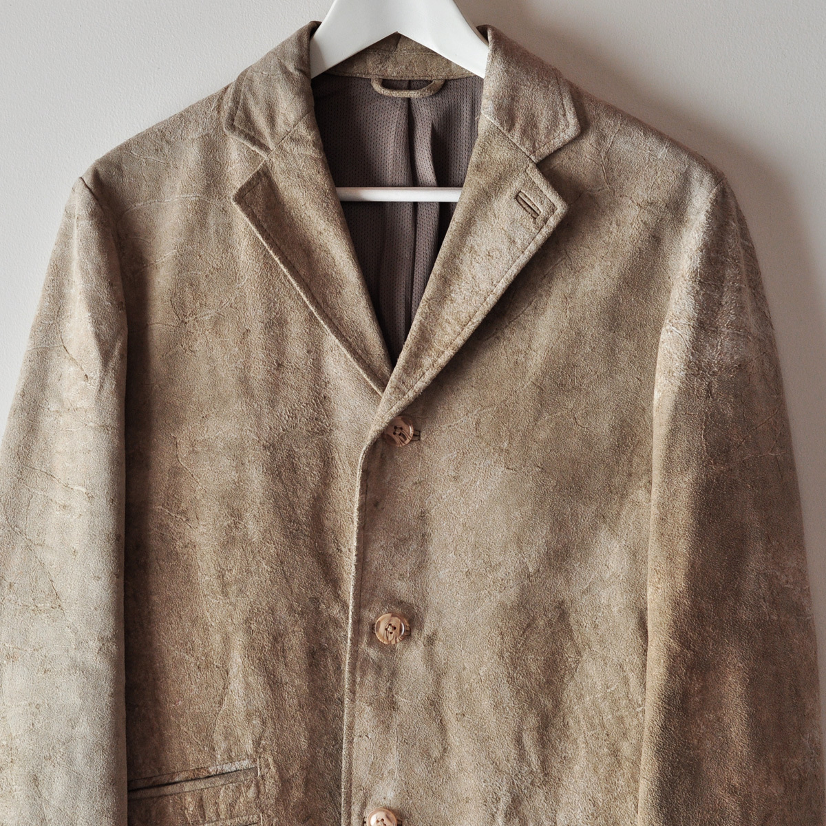 UNITED ARROWS ダメージ加工 レザー 3B テーラードジャケット ベージュ 