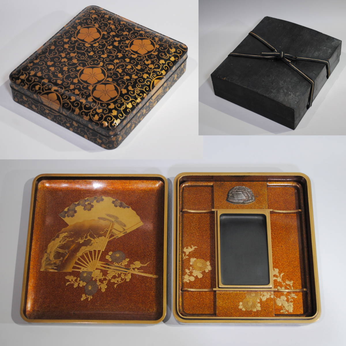 SAKURAYA〜江戸時代 時代 金蒔絵 梨地 山水図 硯箱 大名道具硯筥 時代物