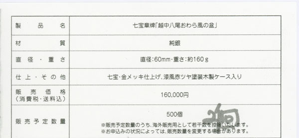 おたからや】1円～☆造幣局/七宝章牌日本の祭りシリーズ「越中八尾 