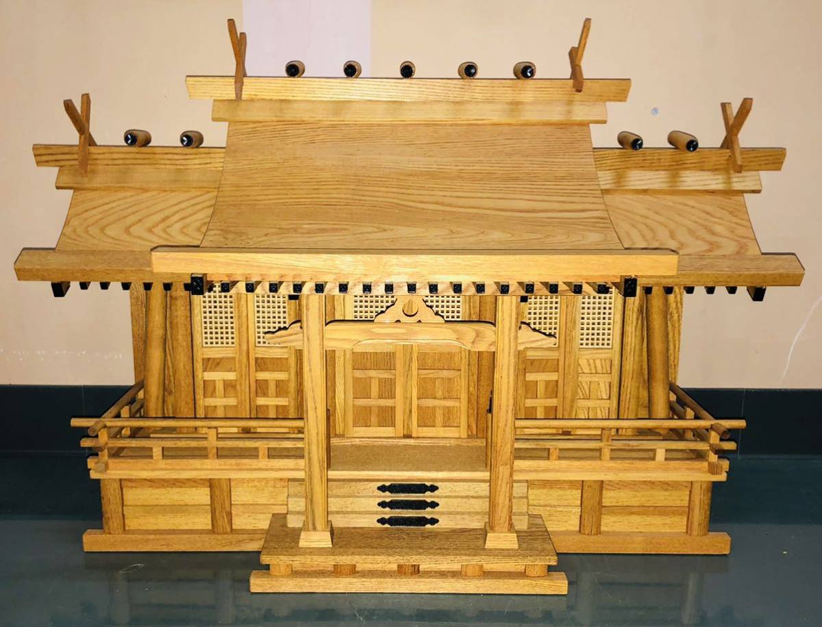 未使用 保管品 神棚 八幡造り 唐戸鳥居付新けやき特三社大 55号 