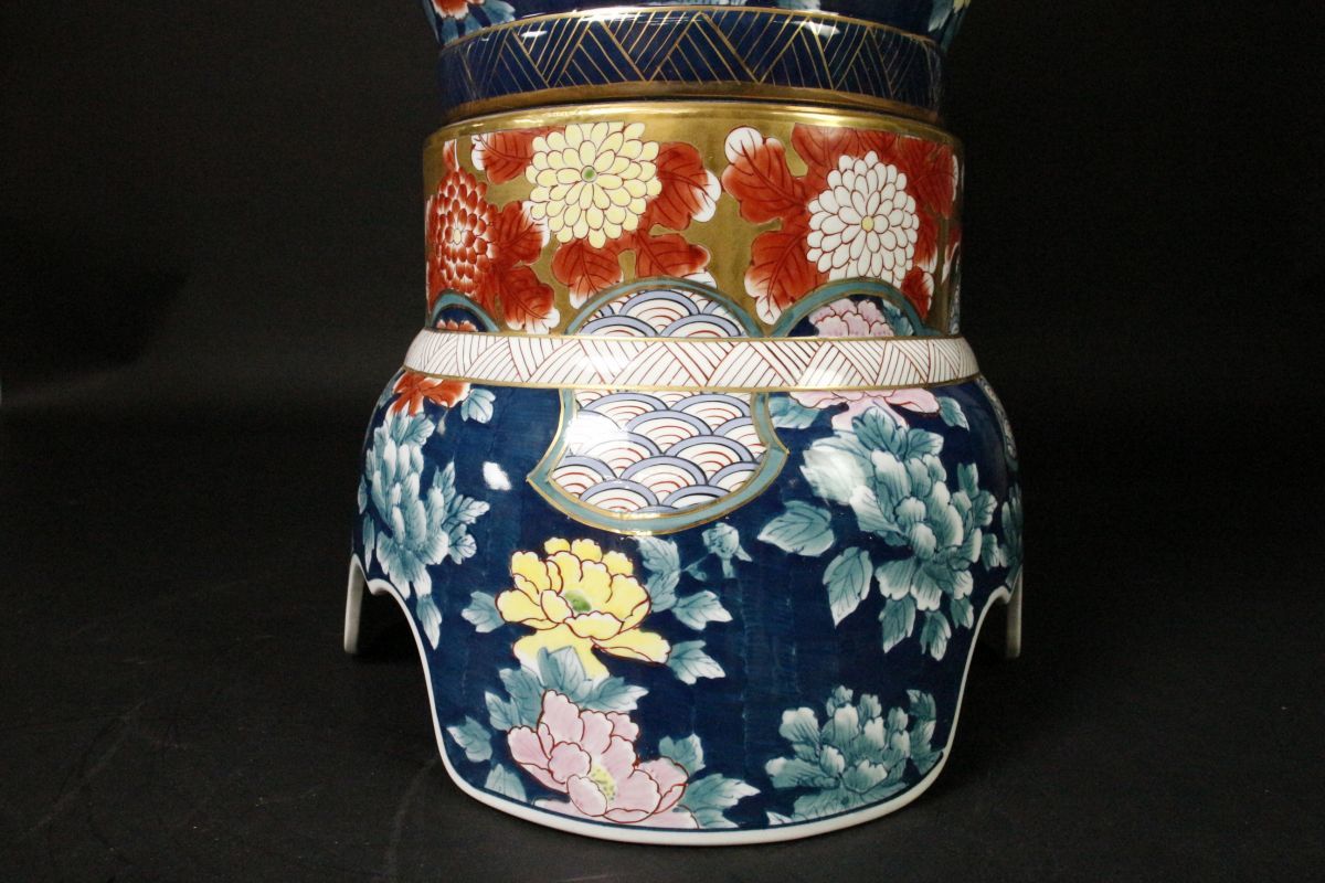 1862 薩摩焼 花鳥図 沈香壺 飾壺 高38cm 時代物 1862 薩摩焼 花鳥図