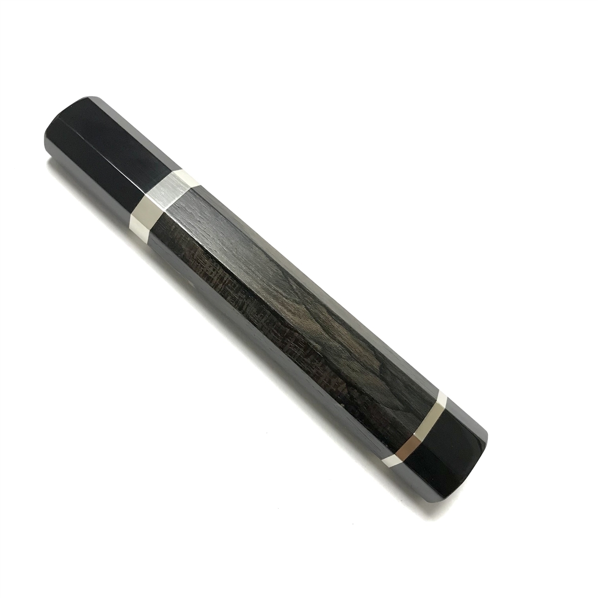 柳刃330 黒柿の木 黒檀柄 銀三 330mm 両端黒水牛角 切付柳刃 鍛造 表鏡面仕上げ 鞘付き-歌舞伎ナイフ 柳刃尺一用 牛刀 高級銘木☆三段銀巻 三段銀巻 ☆ 株式会社山脇刃物製作所
