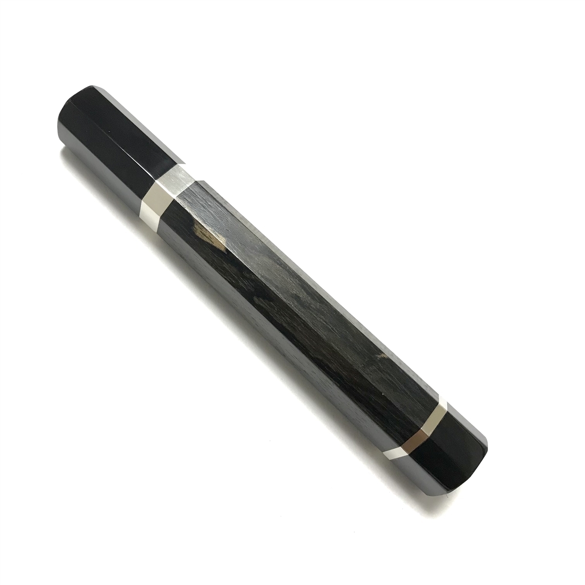 柳刃330 黒柿の木 黒檀柄 銀三 330mm 両端黒水牛角 切付柳刃 鍛造 表鏡面仕上げ 鞘付き-歌舞伎ナイフ 柳刃尺一用 牛刀 高級銘木☆三段銀巻 三段銀巻 ☆ 株式会社山脇刃物製作所