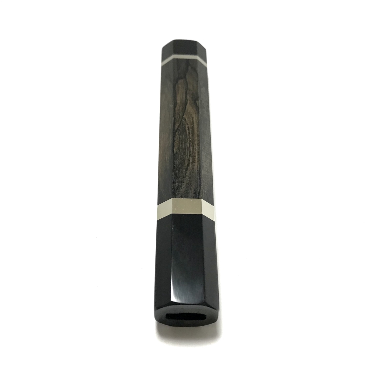 柳刃330 黒柿の木 黒檀柄 銀三 330mm 両端黒水牛角 切付柳刃 鍛造 表鏡面仕上げ 鞘付き-歌舞伎ナイフ 柳刃尺一用 牛刀 高級銘木☆三段銀巻 三段銀巻 ☆ 株式会社山脇刃物製作所