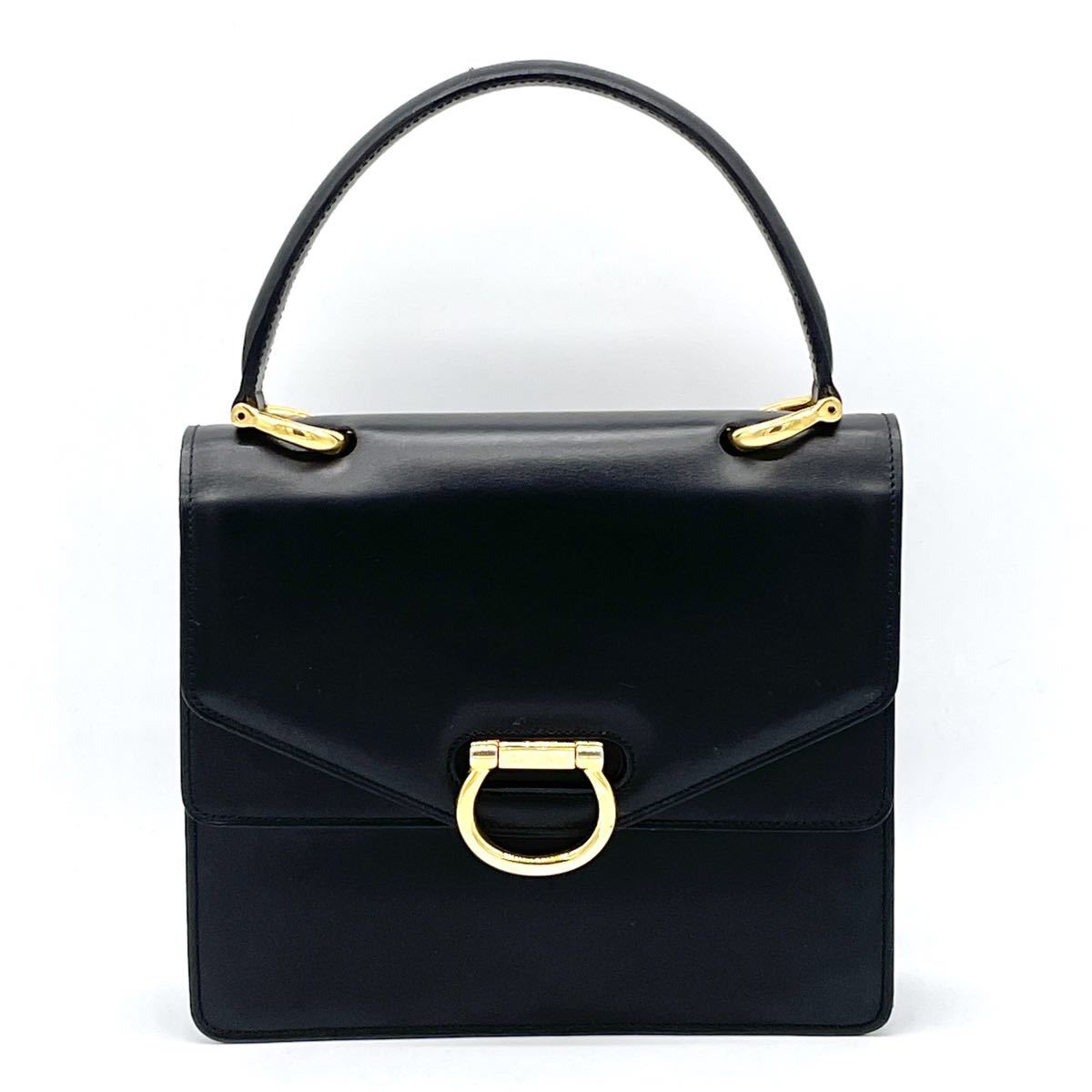 1円 美品 CELINE セリーヌ ボックスカーフ レザー ブラック ガンチーニ 