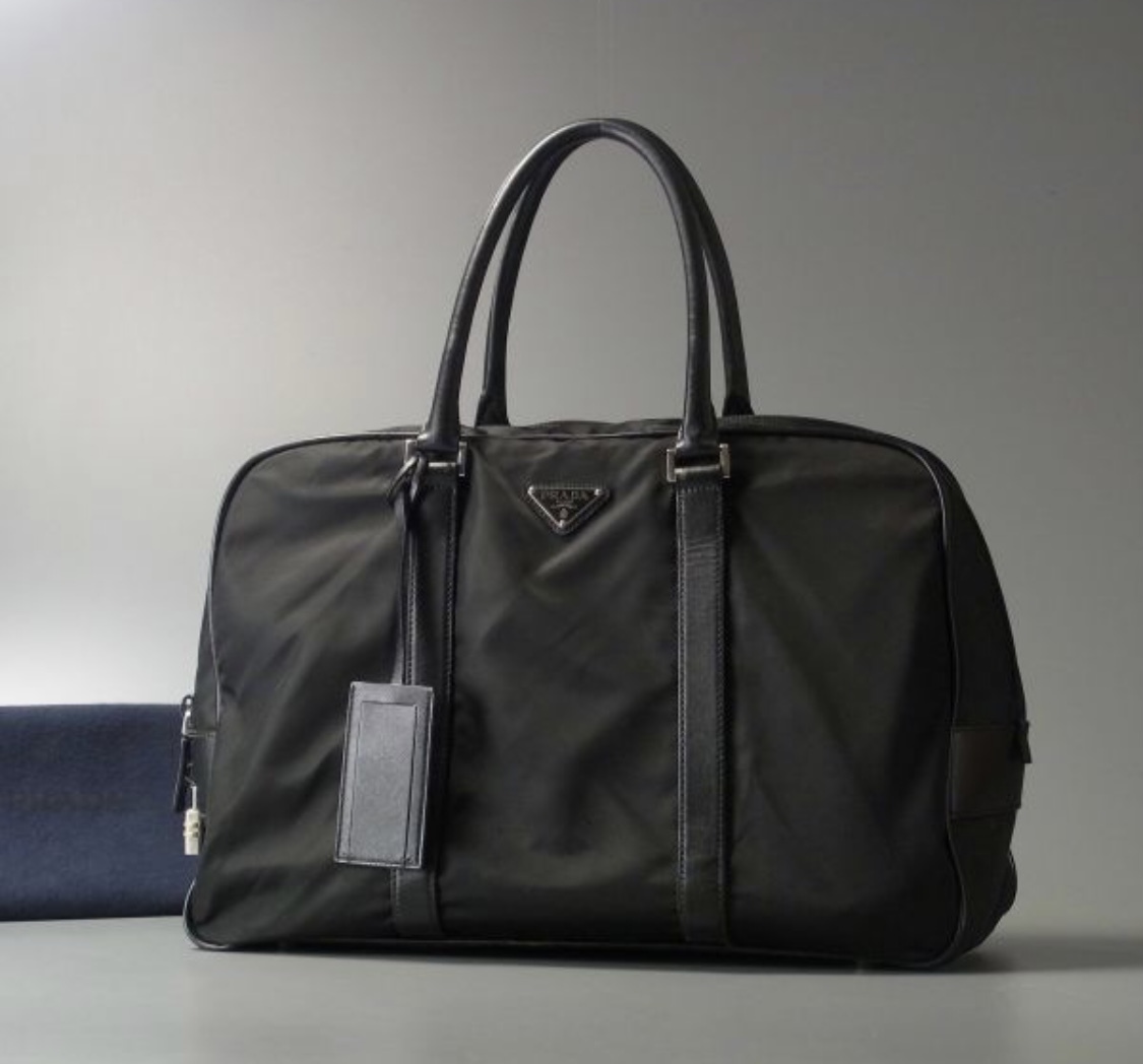★PRADA プラダ ナイロン×牛革・中ボストン・トートバッグ★黒