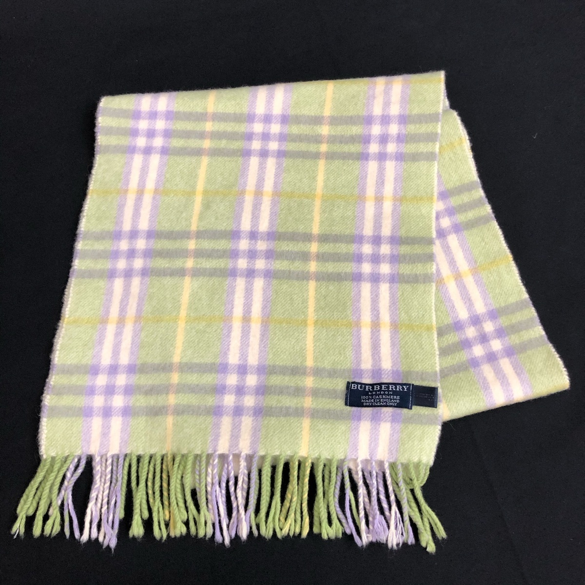 ○BURBERRY バーバリー カシミアマフラー チェック柄 グリーン系 美品