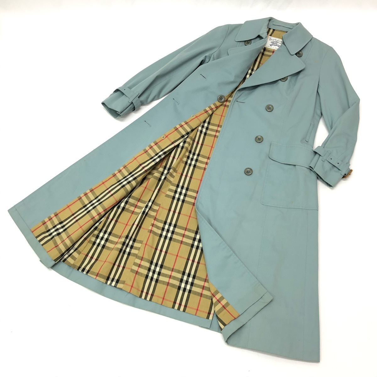 BURBERRY バーバリー ロング トレンチコート ブルー系 ノバチェック柄