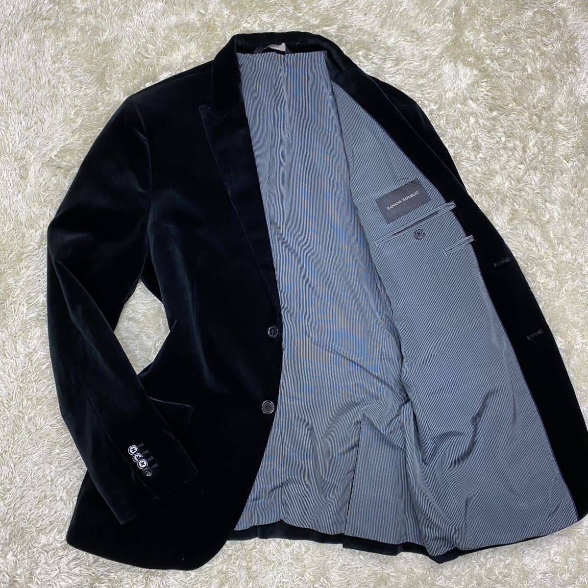 バナナリパブリック【溢れる高級感】BANANA REPUBLIC テーラードジャケット ベルベットジャケット ジャケット ベロア ブラック L相当