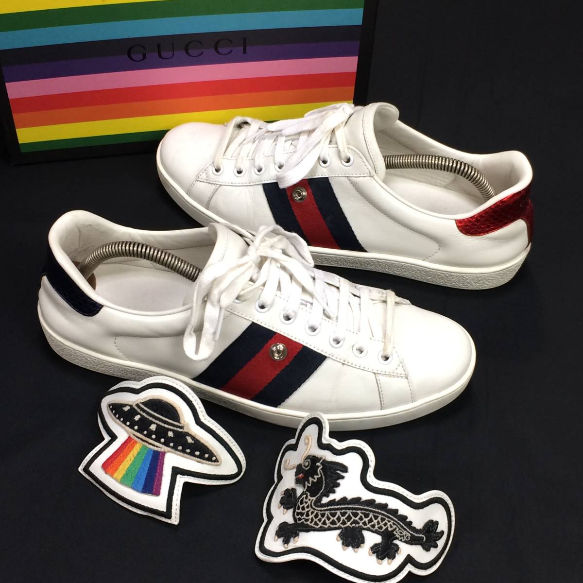 グッチ スニーカー エース シェリーライン 限定 ドラゴン 白 27.0cm 