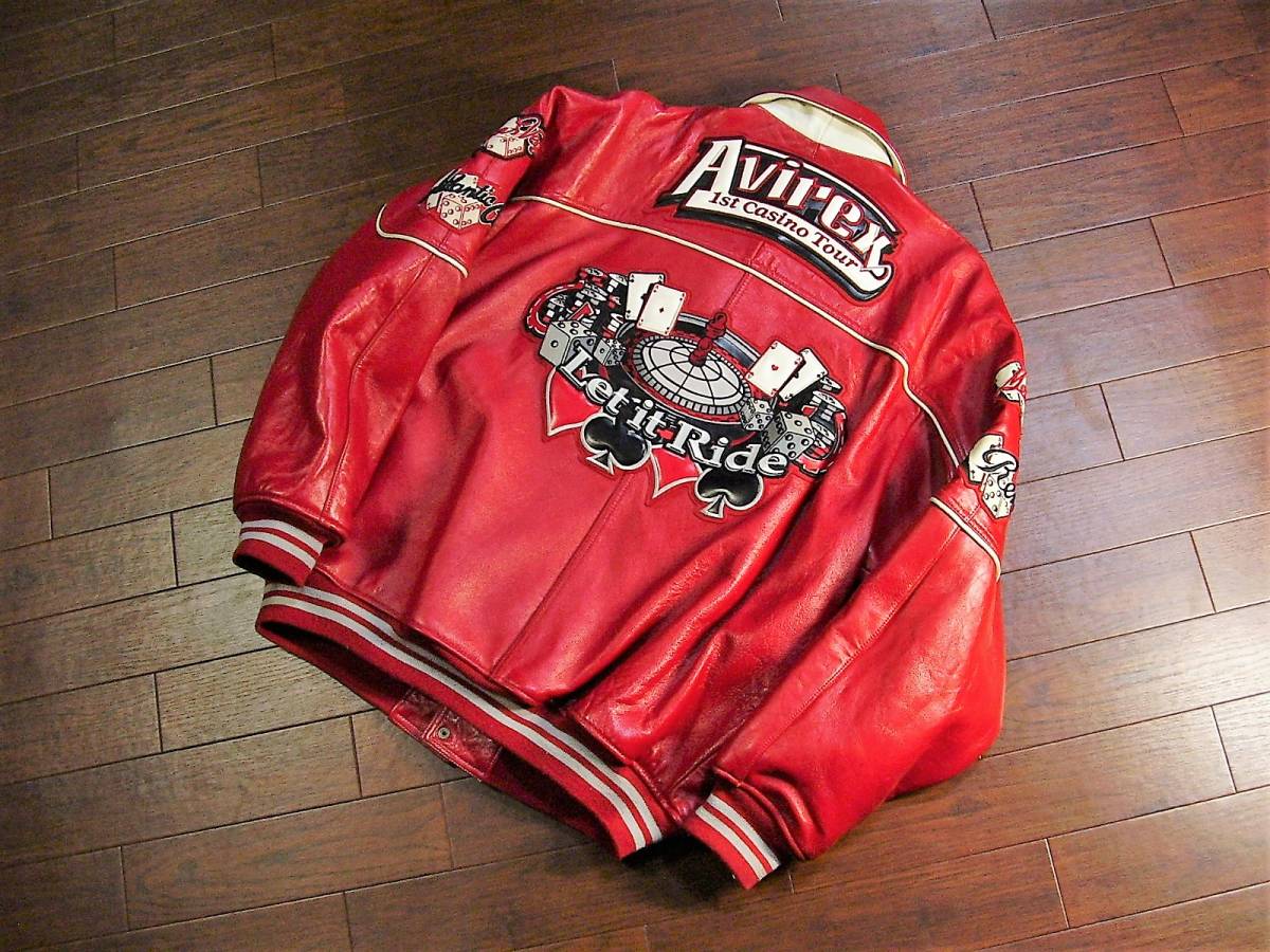 7□ 美品 アヴィレックス [AVIREX ] 革ジャン 赤 size XL(ジャケット