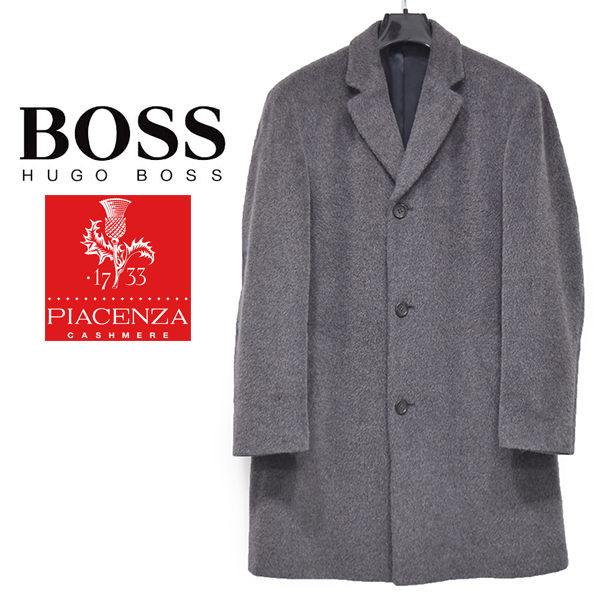 定価17万円 スロベニア製 ヒューゴボス【HUGO BOSS】伊PIACENZA生地 モヘア×ヴァージンウール 最高級チェスターコート/50 黒ラベル