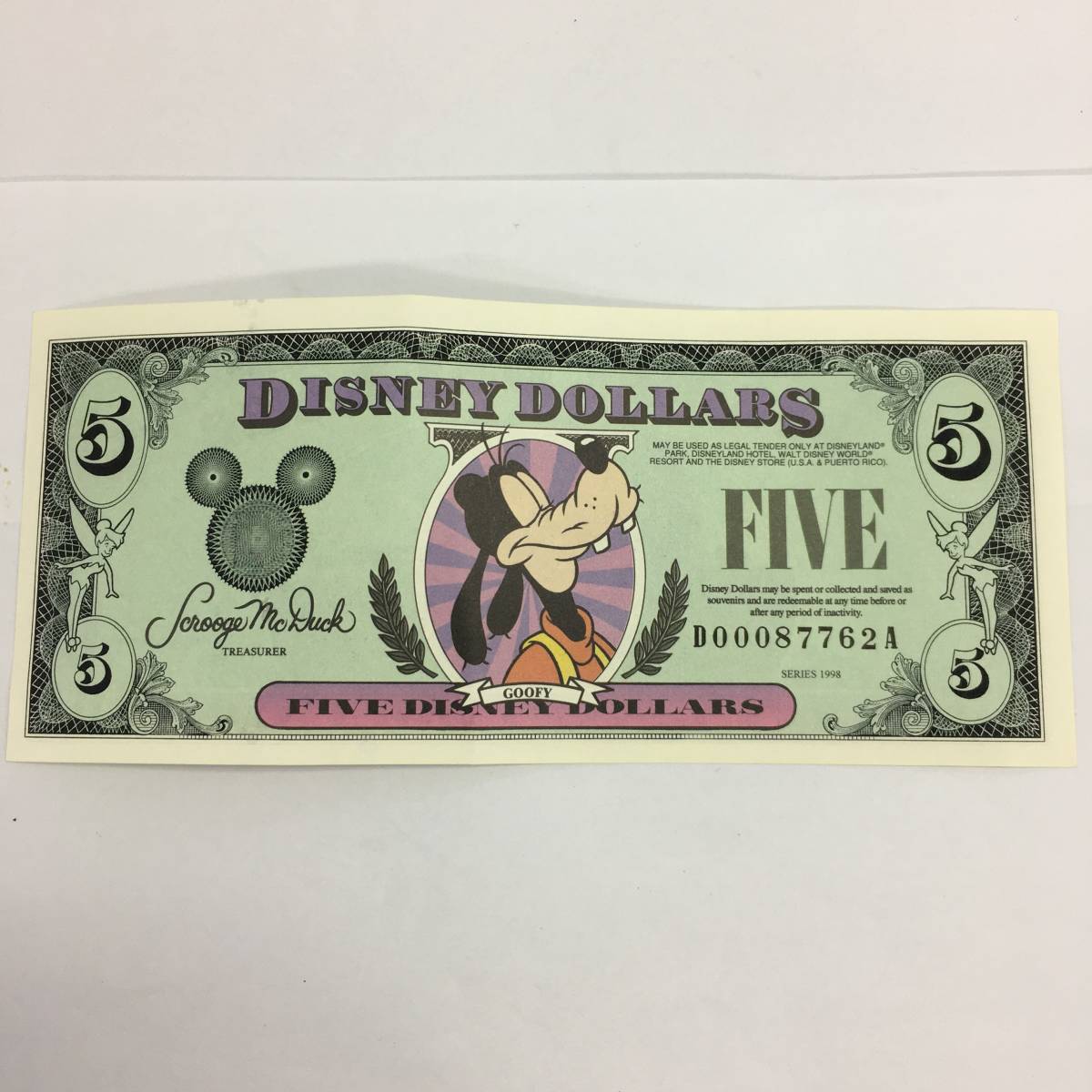 ディズニーダラー　1ドル　5ドル　ミッキー　グーフィー　ディズニードル ディズニーダラー $5 紙幣 グーフィー Disney 5ドル札 （2005年版