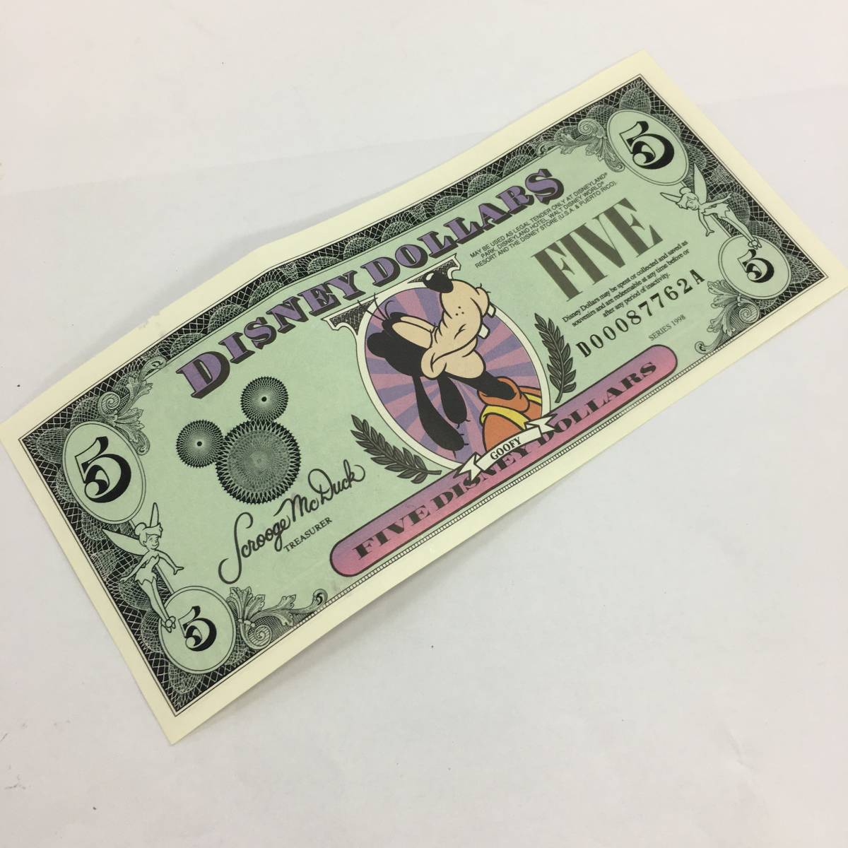 1176485】DISNEY DOLLARS ディズニーダラー 5ドル札 1998年 グーフィー