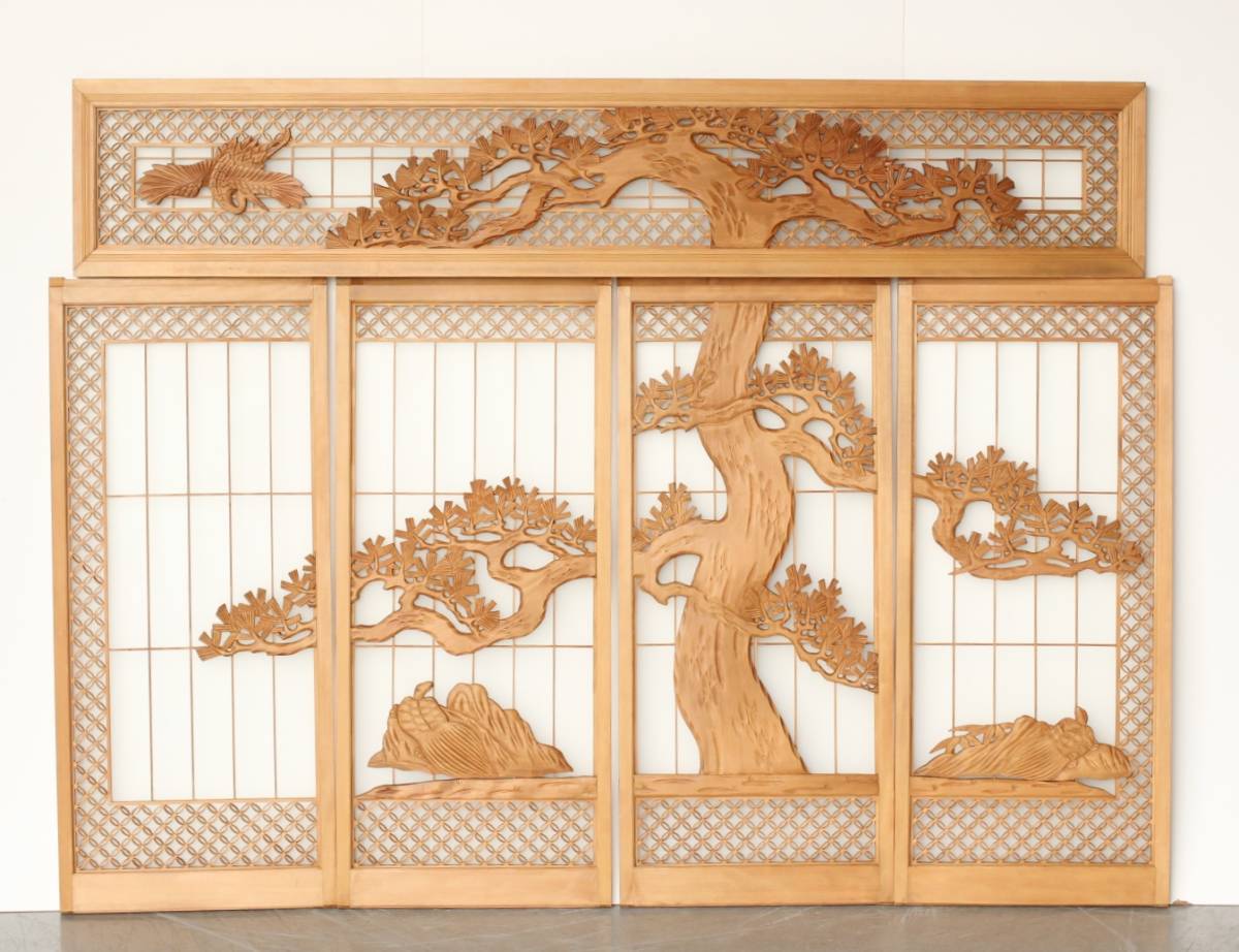 【のびる】鶴松 七宝書院欄間 5枚1組　R0252Y//リフォーム新築古民家建替店舗設計店舗デザインモダン内装骨董古玩 _1