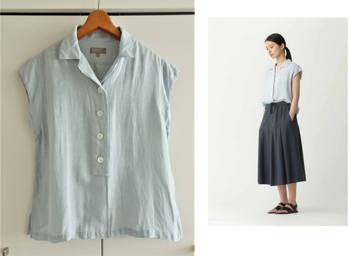 マーガレットハウエルリネンシャツブラウスブルー