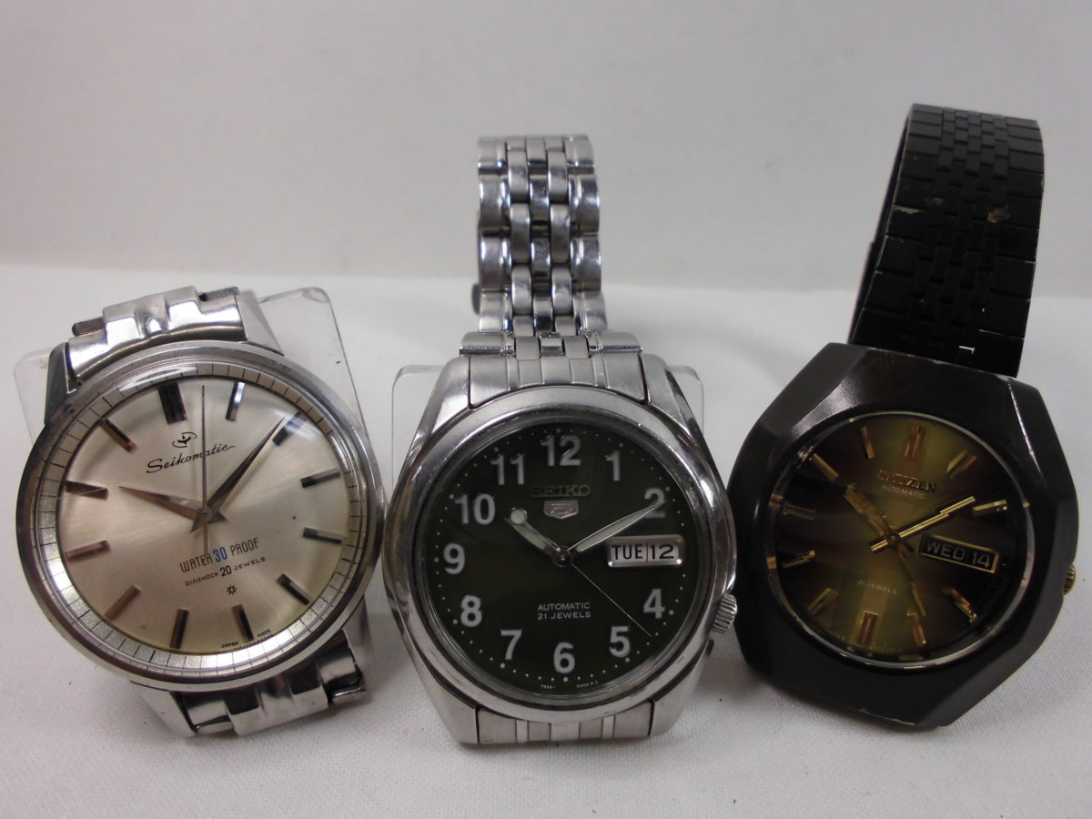 キングラム[01]SEIKO[セイコー]CITIZEN[シチズン]３点おまとめ 自動巻き オートマチック メンズ腕時計 ★稼働品★【送料無料】