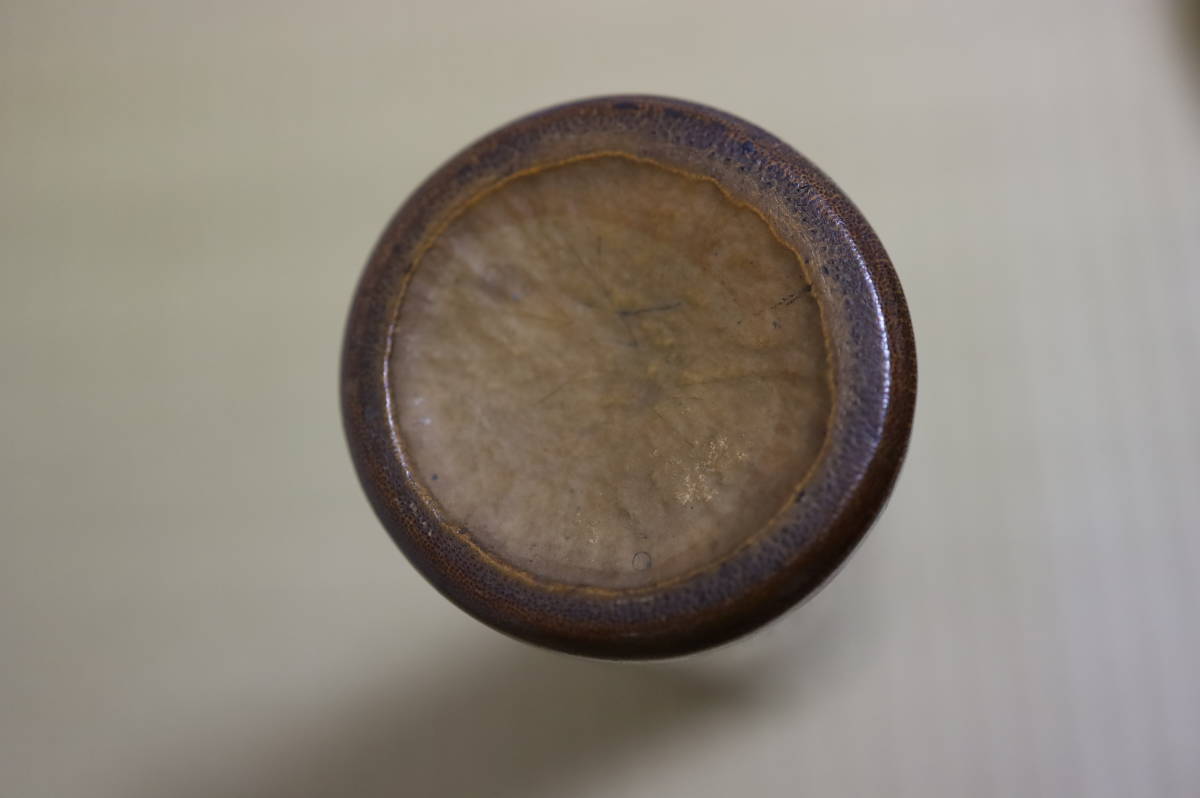 中国美術 古竹彫香筒 32cm 唐物 紫檀唐木蓋 茶筒 時代物煎茶道具 